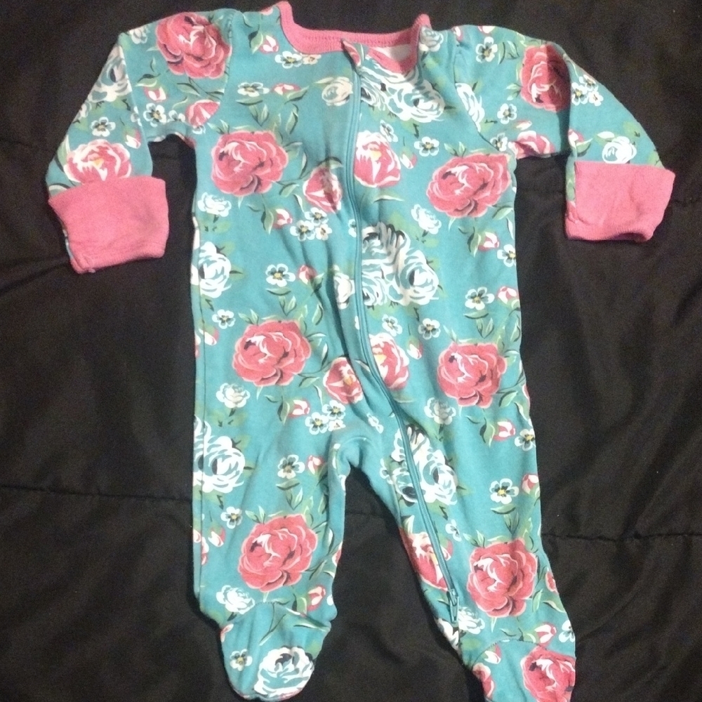 Wonder Nation Floral Footie in Teal and Pink - Picture 1 of 6